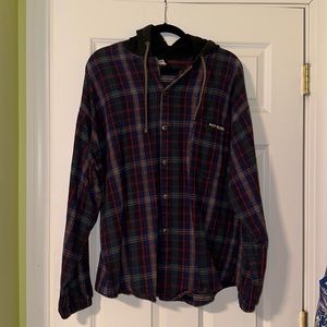 No Fear flannel button down hoodie XL